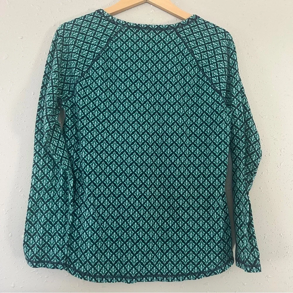 Talbots Teal Green Geometric Print Long Sleeve Blouse Casual Comfy Medium